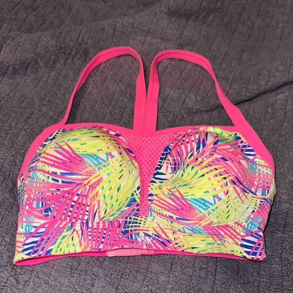 Victoria’s Secret pink neon tropical VSX 32DD sports bra